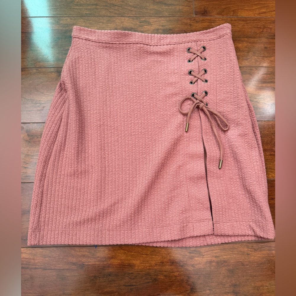 Anthropologie Ribbed Lace-Up Mini Skirt - Rose